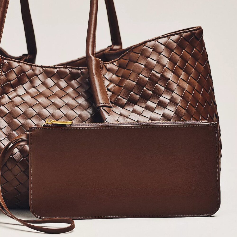 NWT ANTHROPOLOGIE Woven Faux-Leather Tote Bag - Picture 3 of 8
